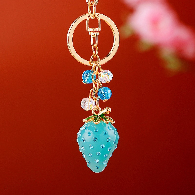 Creativo lindo diamante fruta pequeño limón llavero del coche bolso de las mujeres colgante de metal llavero anillo de regalo de dibujos animados