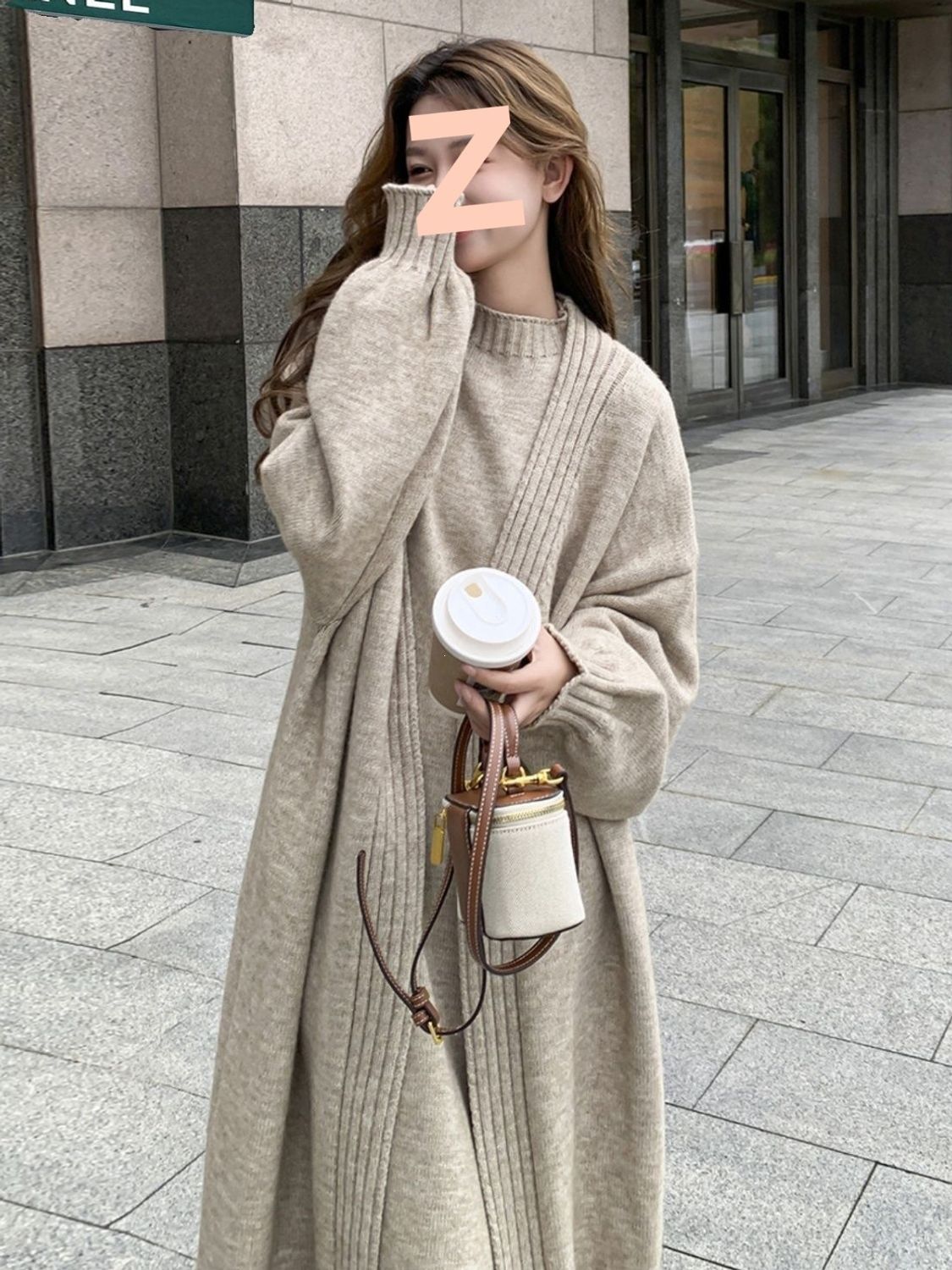 孕妇装连衣裙针织套装女秋冬新款中长款宽松毛衣慵懒风两件套加厚