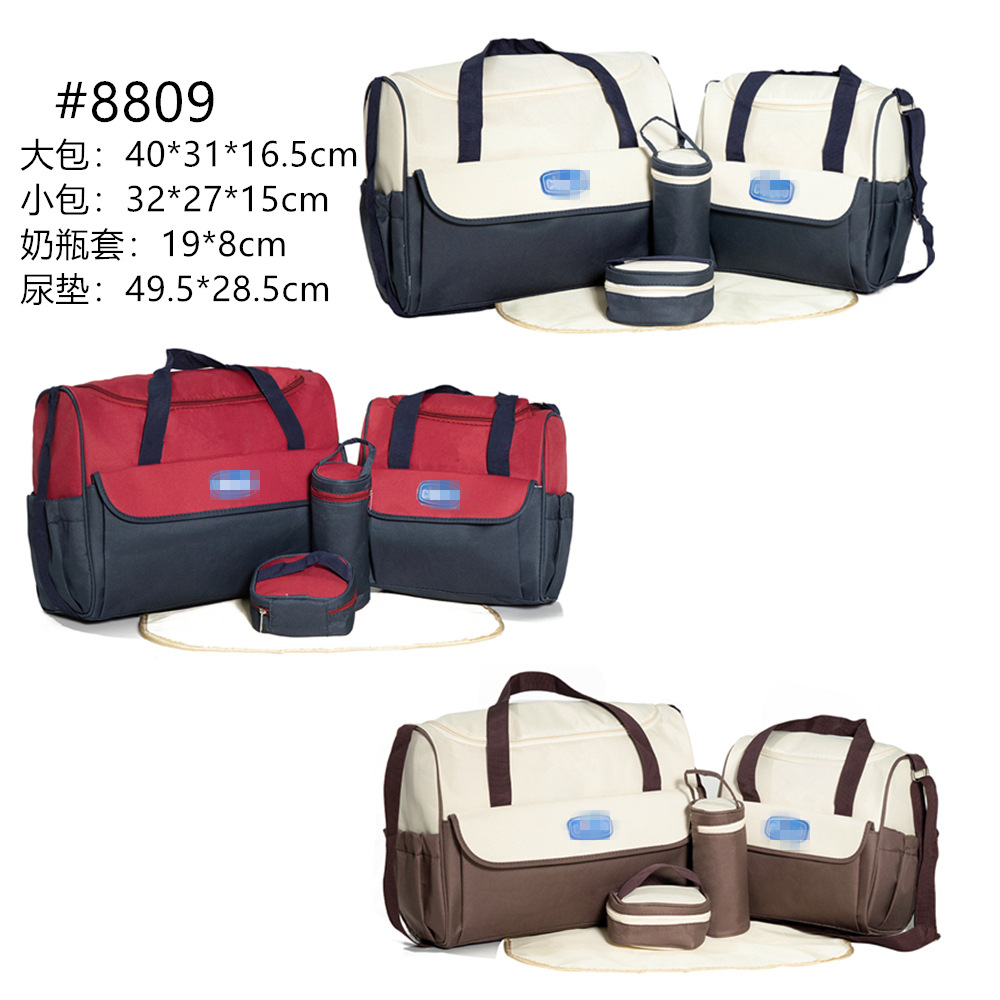 Conjunto de Cinco Piezas de Bolsa Maternal Acolchada con Diseño de Cuadros, Bolsa Maternal Multifuncional de Gran Capacidad para Guardar Pañales, de Hombro o Cruzada