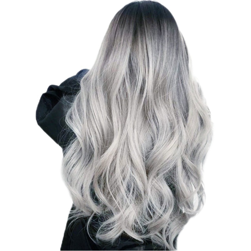 Amazon new big wave wig women long curly hair black gray gradient chemical fiber long hair women manufacturers in stock wholesale