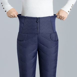 Outer Wearing High Waist plus size Thickened Winter Slim-fit Slimming Trousers Stretch Thin Foot Warm Cotton Pants Women's Double-sided Down Pants