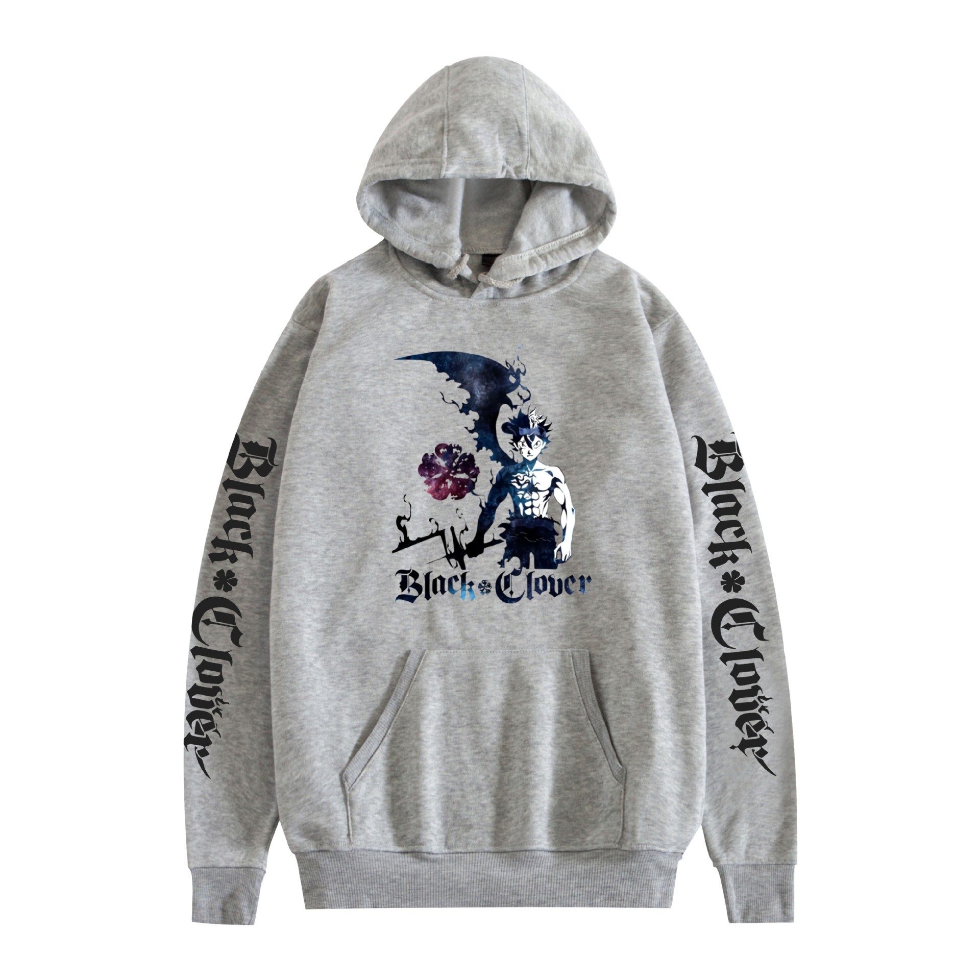 Suéter con capucha periférico de animación de trébol de cuatro hojas negro bidimensional marca de moda sudadera con capucha suelta casual más chaqueta de terciopelo nuevo