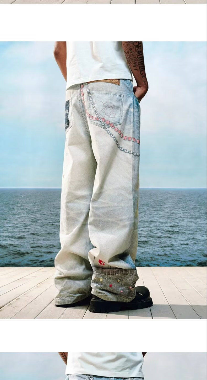 Heavy Duty Embroidered Straight Leg Jeans High Waisted Loose Wide Leg Trousers For Men And Women Spring Autumn New Style_mkmklike.com