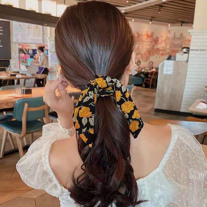 Korean Floral Streamer Fabric Hair Scrunchies display picture 5