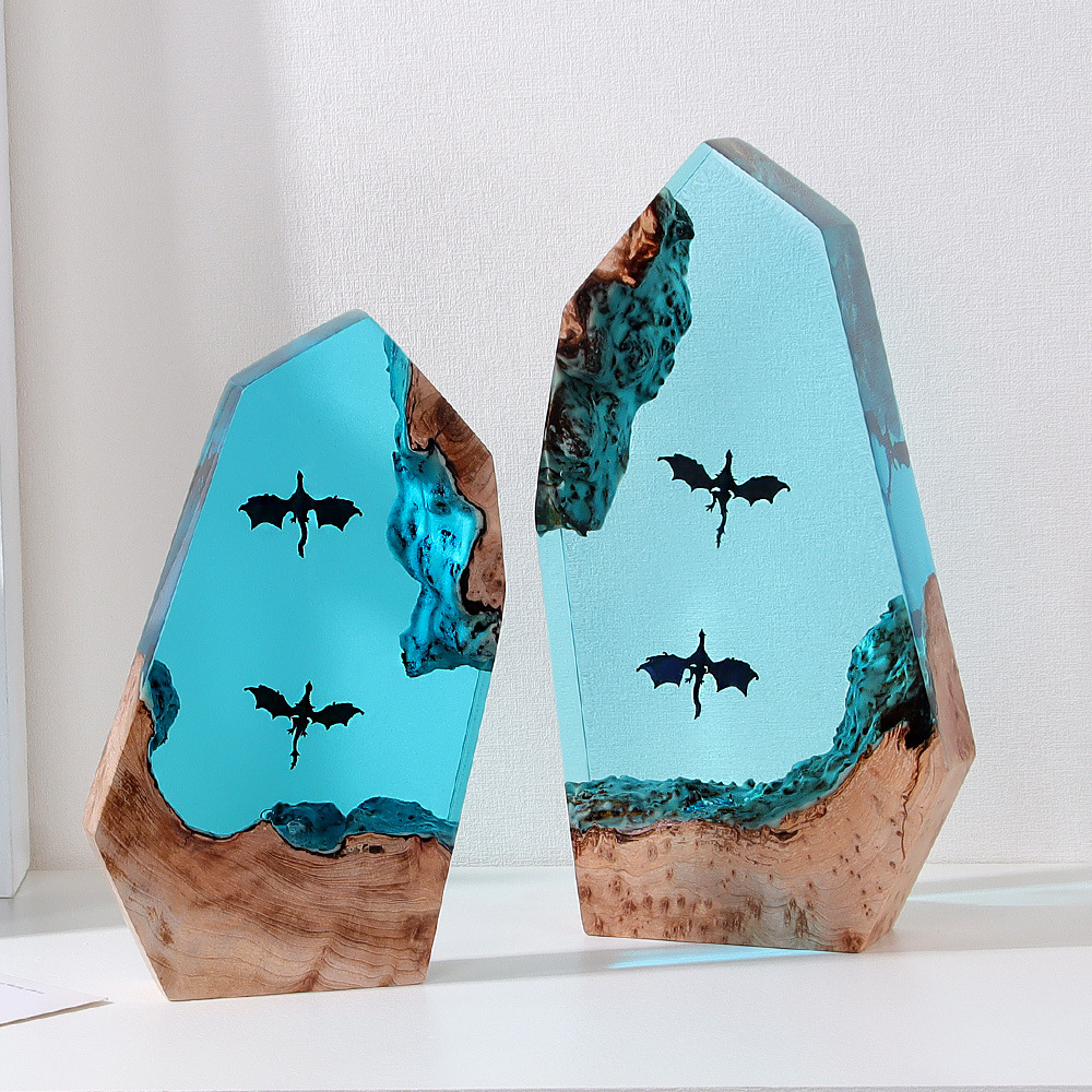 Ocean Cave Jellyfish Diver Dragon Turtle Ornament Lamp Holder Solid Wood Resin Lamp Birthday Gift Decoration Led Lamp
