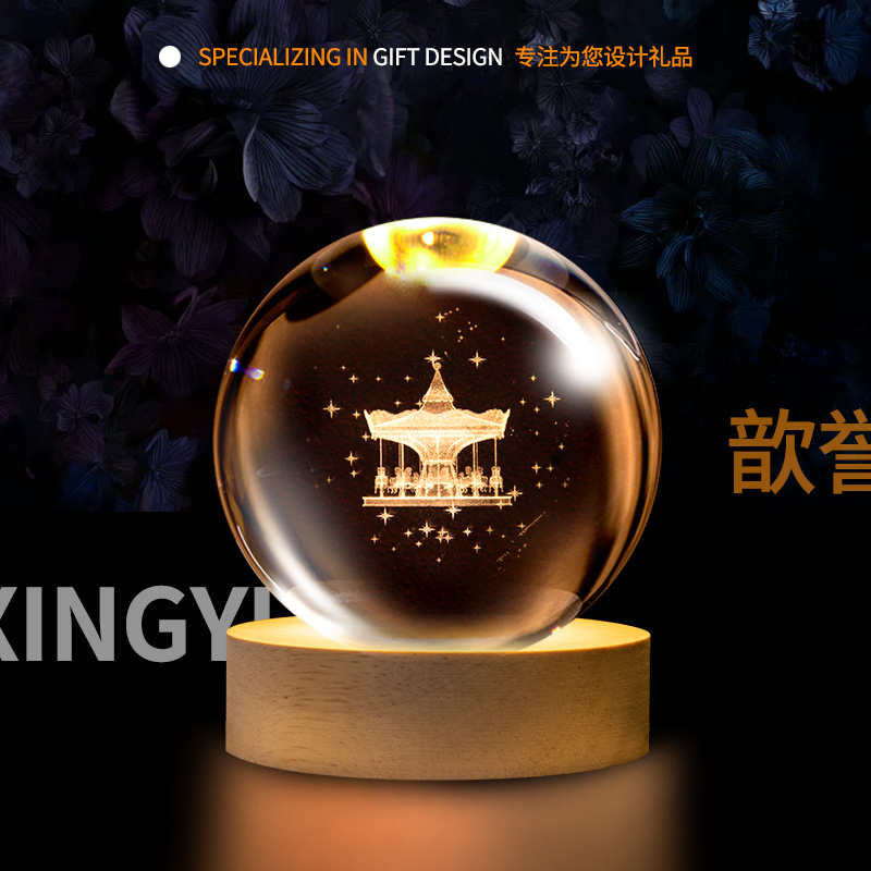 Lámpara de Noche de Cristal con Forma de Bola, Luz de Ambiente Creativa, Lámpara de Mesa de Cristal, Adorno de Escritorio, Regalo para Estudiantes y Maestros, Recuerdo, Transfronterizo