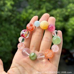 彩虹夏日多宝糖果色天然水晶手串复古撞色设计花朵甜美多巴胺手饰