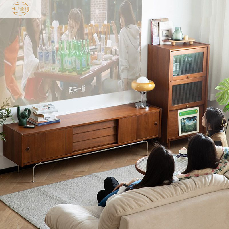 Solid Wood Retro TV Cabinet High-end Sense Small Apartment Household Living Room TV Cabinet Set Middle Ancient Retro TV Cabinet