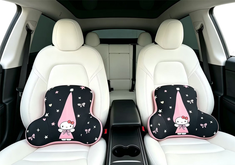 Car cushion headrest neck pillow, cute cartoon female car interior cushion, memory foam lumbar support pillow, waist cushion
