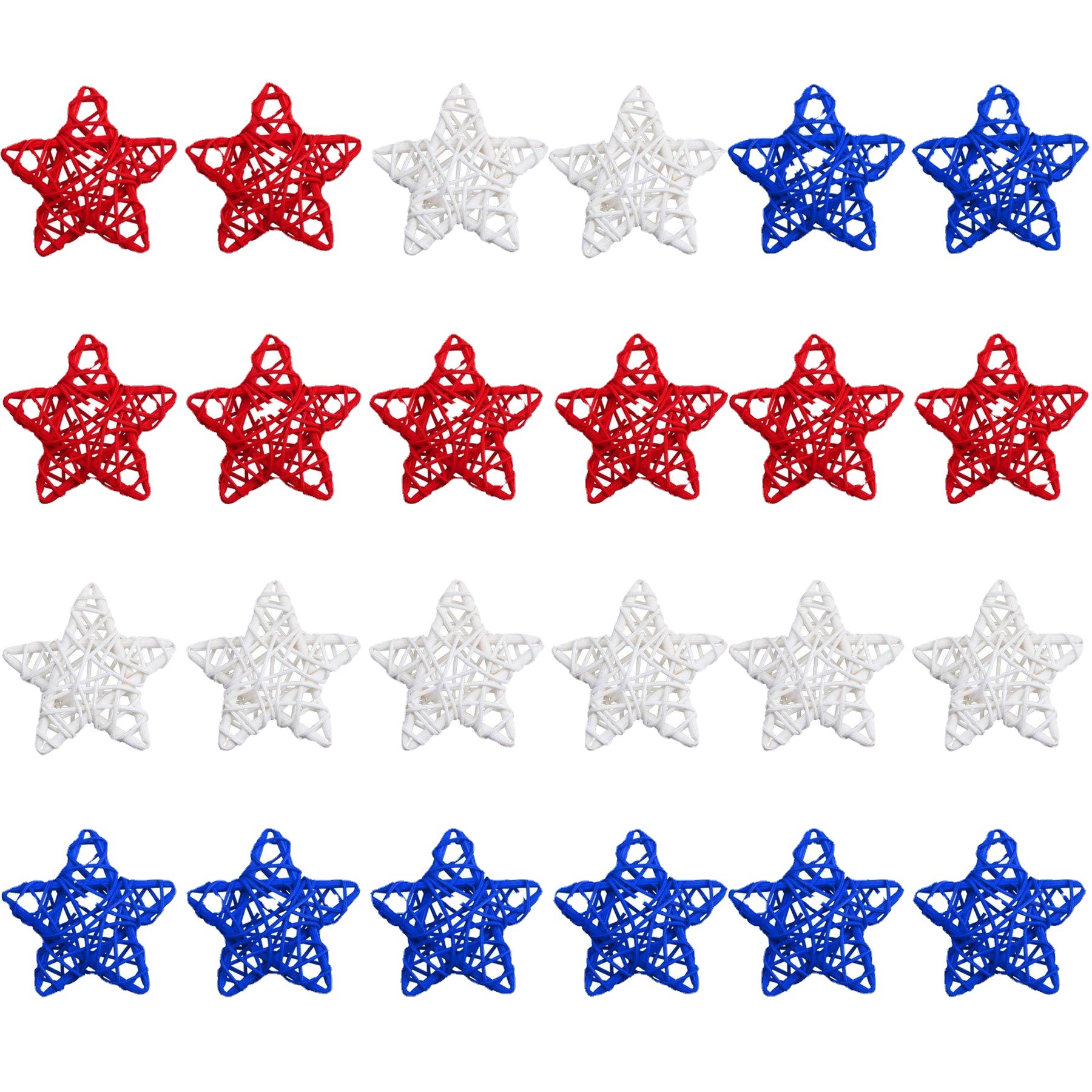 6 pieces/pack Natural rattan 3D 6*6cm colorful five-pointed star rattan ball for American Independence Day decoration.