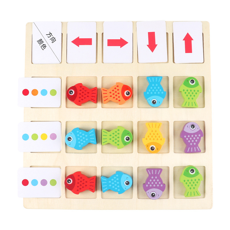 Kindergarten bebé peces juguetes educación temprana multifuncional para niños rompecabezas de madera pensamiento color juguetes cognitivos al por mayor