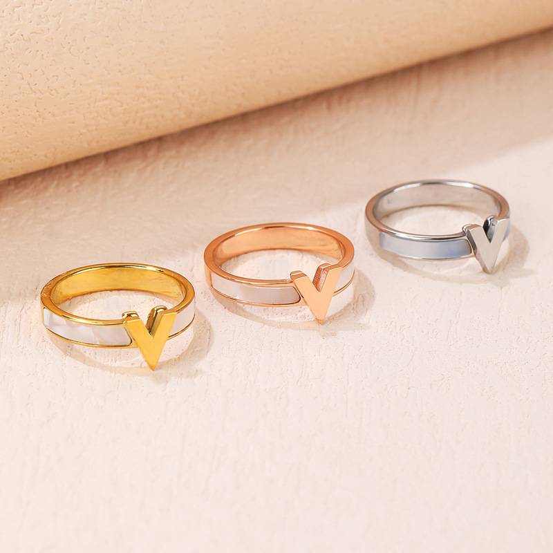Daily, Street Occasion Titanium Steel Material V Shape Pattern Women'S Gender Plating Design Basic Classic Style V Shape Titanium Steel Rings In Bulk