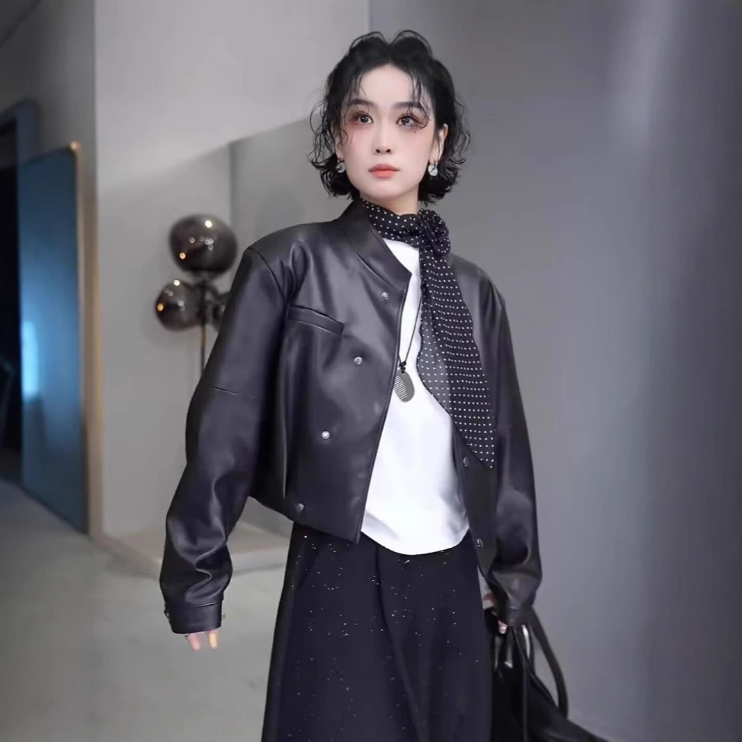 American Retro Baseball Suit Leather Coat Women's 2025 Spring New All-match Fashion Casual Short Jacket Top