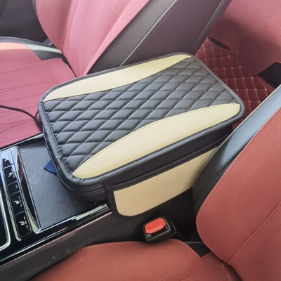 raised bubbles, a popular cross-border product, wholesale – Armrest box pad - two-tone-black-and-beige-with-side-pocket