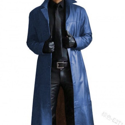 wish European and American fashion pure color stand-up collar tight button men's PU long leather jacket W170 