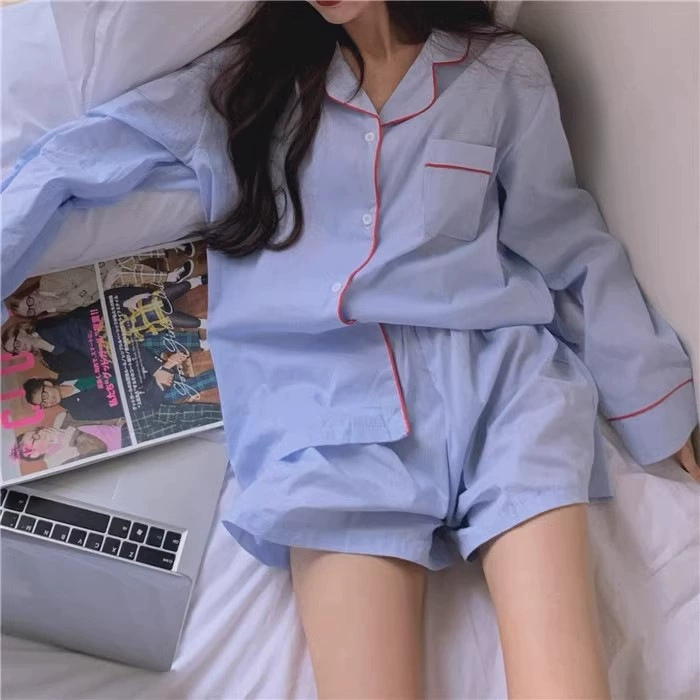 [Tinkerbell] корейский кардиган, свободные пижамы, женские шорты с длинными рукавами, повседневная домашняя одежда, костюм-двойка для женщин