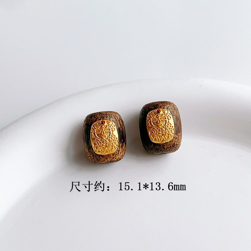 Natural agarwood play accessories s925 silver gold-plated five by zhakiram bracelet accessories diy beads half
