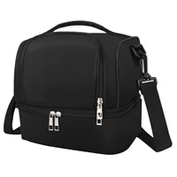 Портативная вместительная двухслойная термосумка для обеда, усиленная толщина, черный/серый