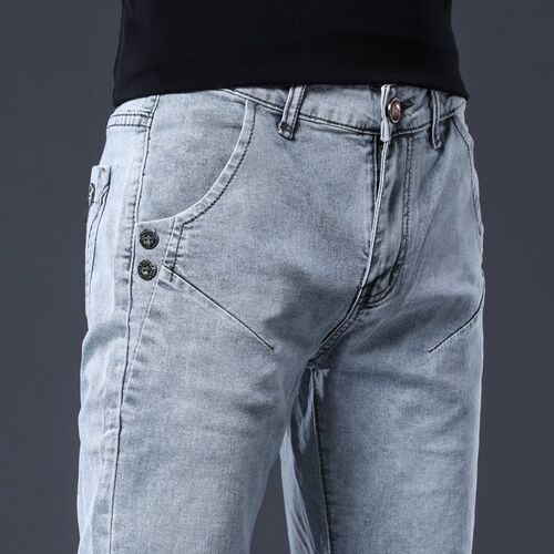 Summer 2020 Popular Elastic Men's Jeans Korean Style Fashion Trend Brand Mini Straight Pants Direct Sale