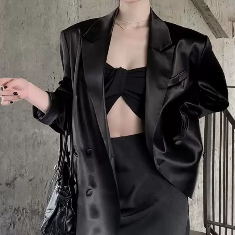 黑色高级绸缎小西装外套女2025新款西服气质名媛高级感超好看休闲