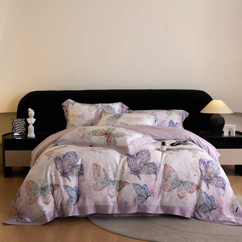 American Style Light Luxury Plant Flowers Austrian LF Lanjing Tencel Bedding Quilt Cover Bed Sheet Spring and Summer Naked Sleeping Bedding