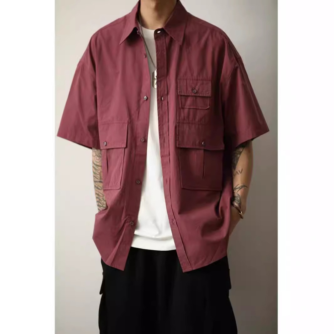 Summer New Fashion Brand Casual All-match Shirt Jacket Men's Multi-pocket Japanese Style Retro Workwear Short-sleeved Shirt Couple