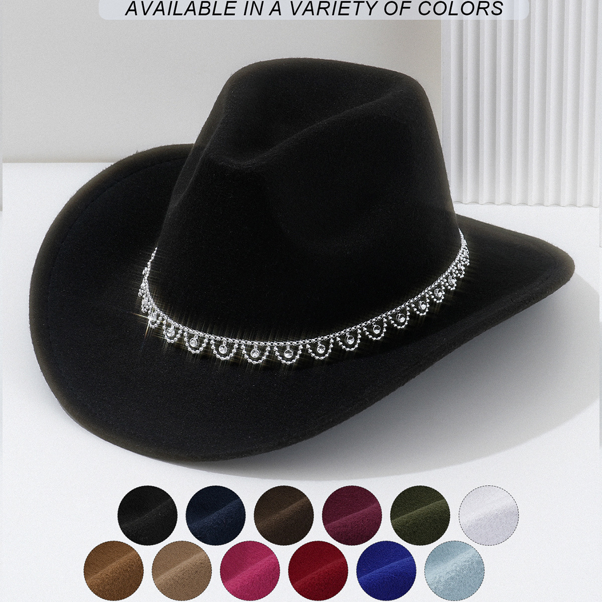 Chapeau Fedora Nashville unisexe en feutre marron avec ceinture incurvée en strass, style jazz vintage, idéal pour les festivals de musique_voghion.com