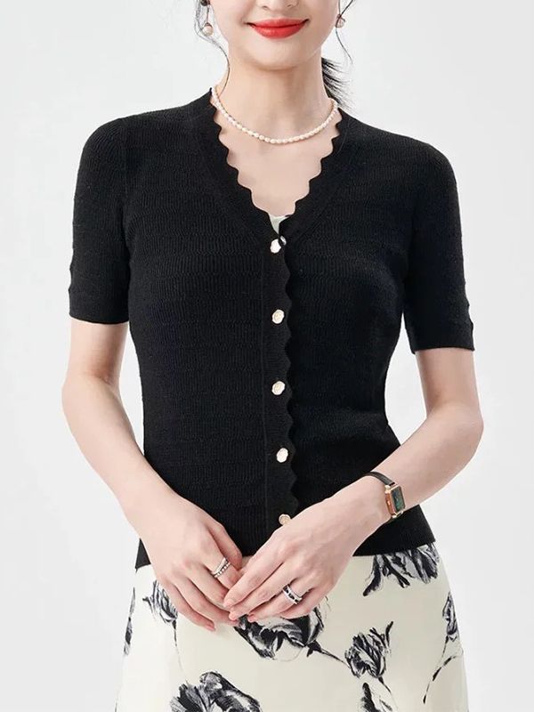 [Special Sale] Knitted Cardigan T-Shirt Women's Summer Wool V Neck Short Outer Sweater 2025 Summer Women's Yujie Style