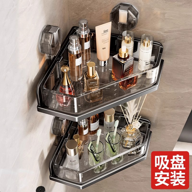 No-Drill Suction Cup Bathroom Shelf, Shower Room Corner Rack, Bath Sink Storage Triangle Basket