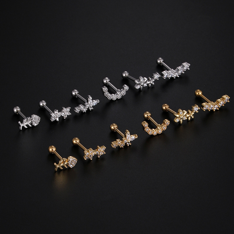 Fashion Star Stainless Steel Star Zircon Ear Studs 1 Piece display picture 3