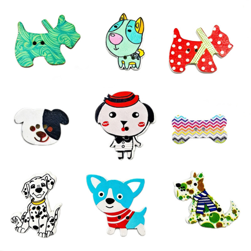 Envío libre lindo cachorro de madera natural botón los niños accesorios hechos a mano 50 unids/bolsa