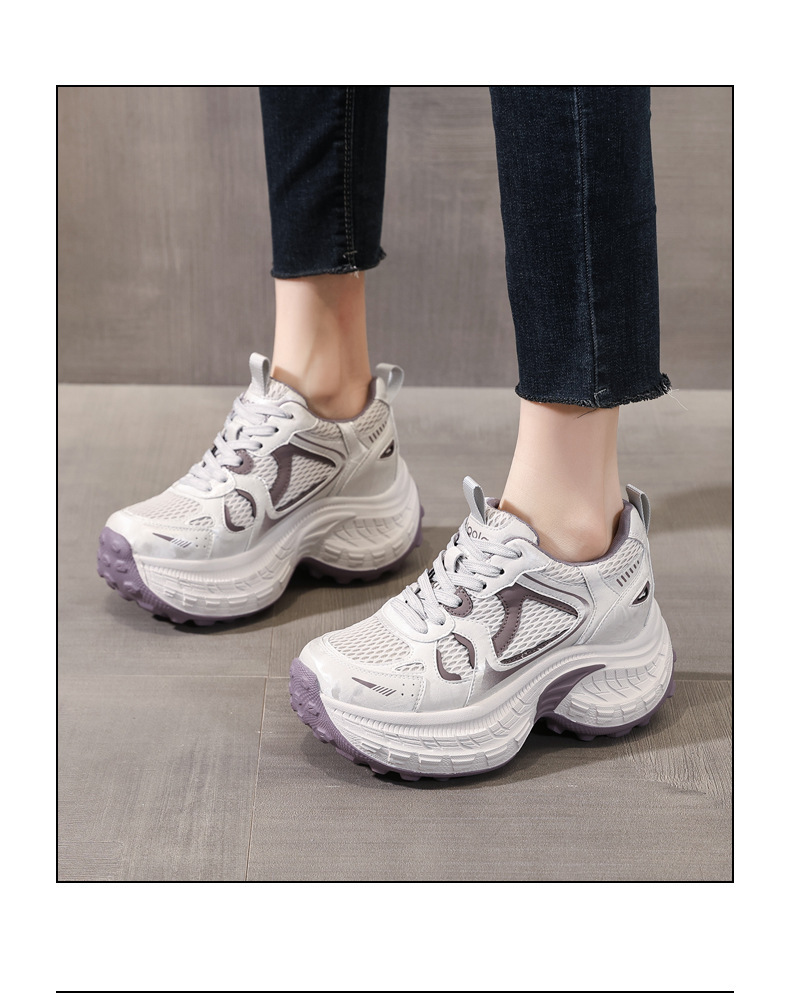 Giày thể thao nữ đế dày tăng chiều cao, phong cách dad sneaker, lưới thoáng khí — xanh lam chi tiết 15