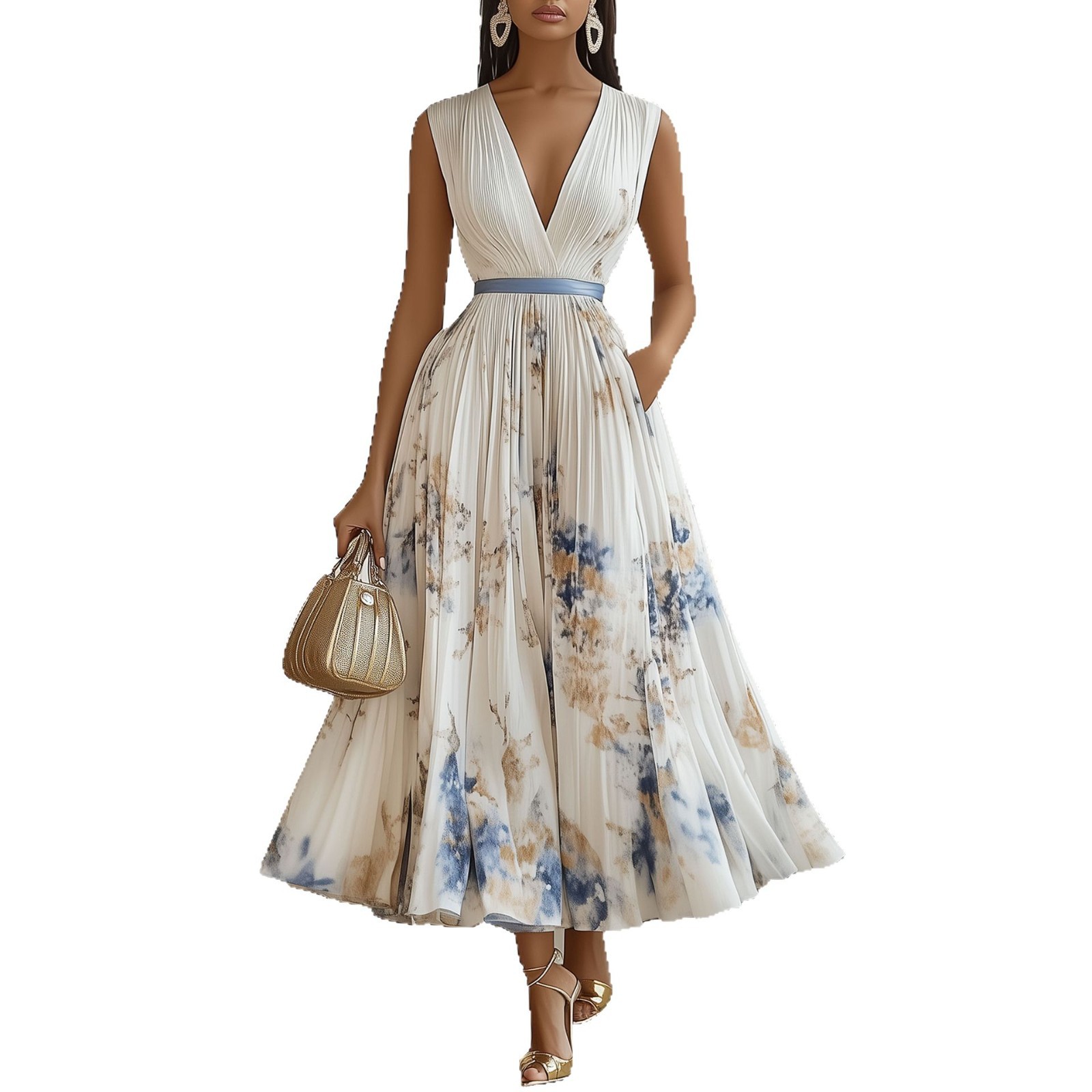 2026shein Cross-border Independent Site Bestseller Sleeveless Pleated Printed Dress_voghion.com