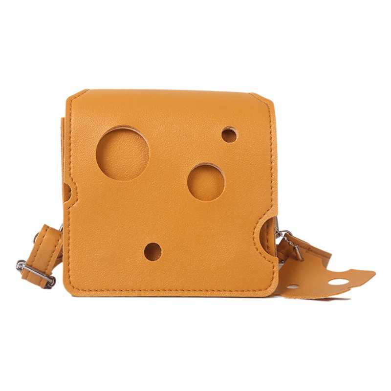 Niche Design 2026 New Trendy Cute Mini Hole-Shaped Cheese Triangle Lipstick Earphone Crossbody Coin Purse Small Square Bag
