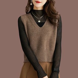 Spring and Autumn Cashmere Vest Vest Vest Women's Little Sweater V-neck All-match Western-style Solid Color Top Vest