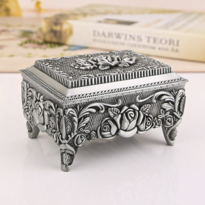Metal Creative Vintage Jewelry Box High-end Rose Jewelry Box European-style Zinc Alloy Desktop Jewelry Storage Box