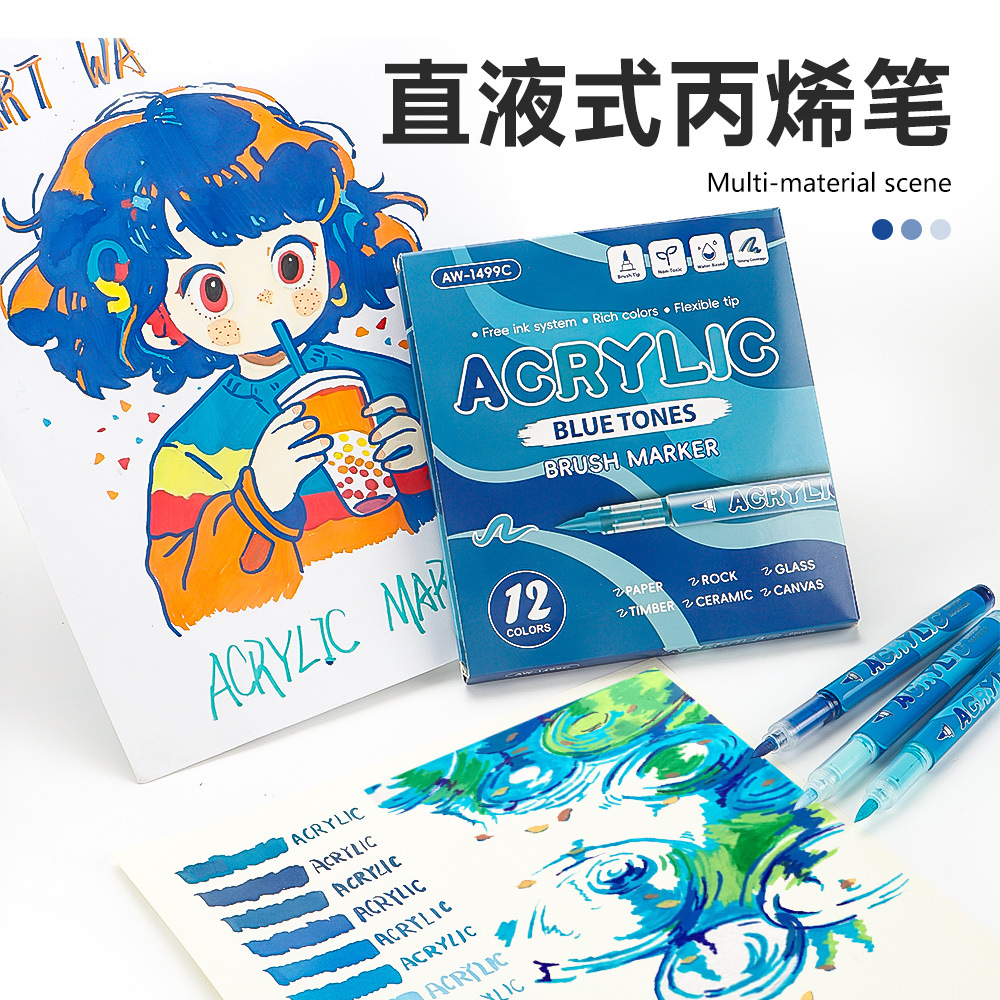 Líquido directo de acrílico marcador de papel impermeable de color plegable de cabeza suave marcador de agua de color profesional de arte en stock