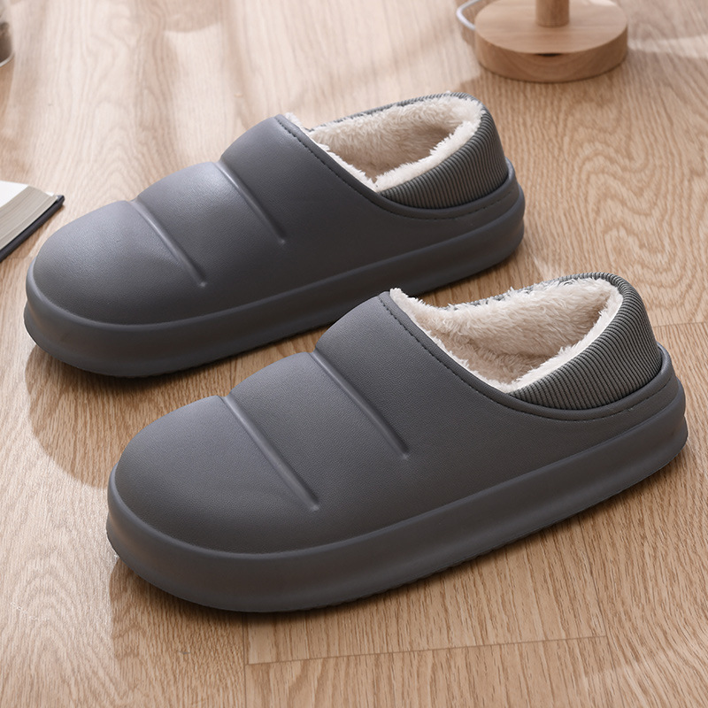 Zapatos de piel de tacón de felpa para hombre Zapatos de algodón impermeables para el hogar interior Zapatos de pan de todo fósforo de tendencia ligera Zapatillas