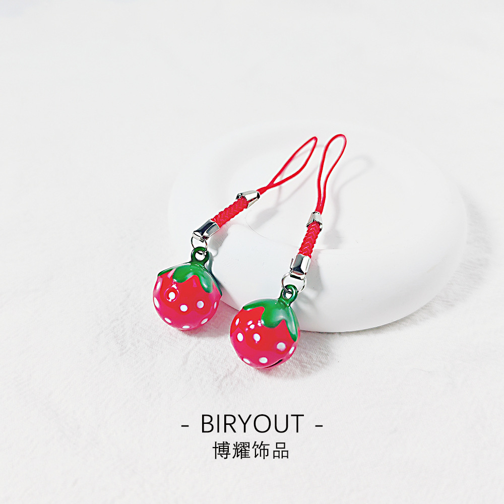 Japanese-Style Mini Strawberry Water Sound Bell Cute Cartoon Fruit Pendant Phone Keychain Accessory Small Bell