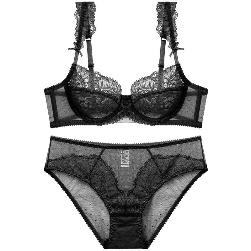 Procesamiento personalizado ultrafino sexy traje de sujetador de encaje transparente transpirable, ligero y cómodo sujetador de ropa interior con anillo de acero