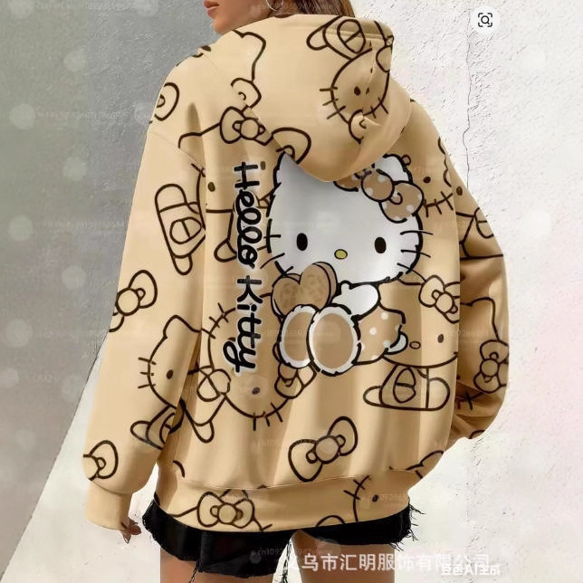 2025 New Cross-Border Autum Women's Hello Kitty Printed Hooded Sports Fashion Girls Hooded Sweatshirt