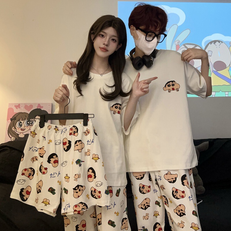 Cross-Border Wholesale Couple Pajamas for Women Crayon Shin-Chan Spring and Autumn Loose Home Clothes Cute Short-Sleeved Three-Piece Summer Set Cross-Border Wholesale Couple Pajamas for Women Crayon Shin-Chan Spring and Autumn Loose Home Clothes Cute Short-Sleeved Three-Piece Summer Set