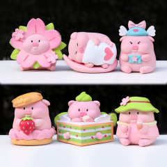 ピンク色の桜の豚ちゃんフィギュア、女の子のための可愛い人形、デスクトップや車載の装飾品、クリエイティブなギフト、プレゼント、おもちゃ