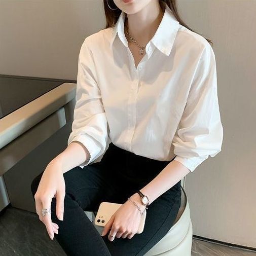 2025新款秋装白衬衫别致女上衣设计感长袖小众外套高级感蓝色衬衣|undefined