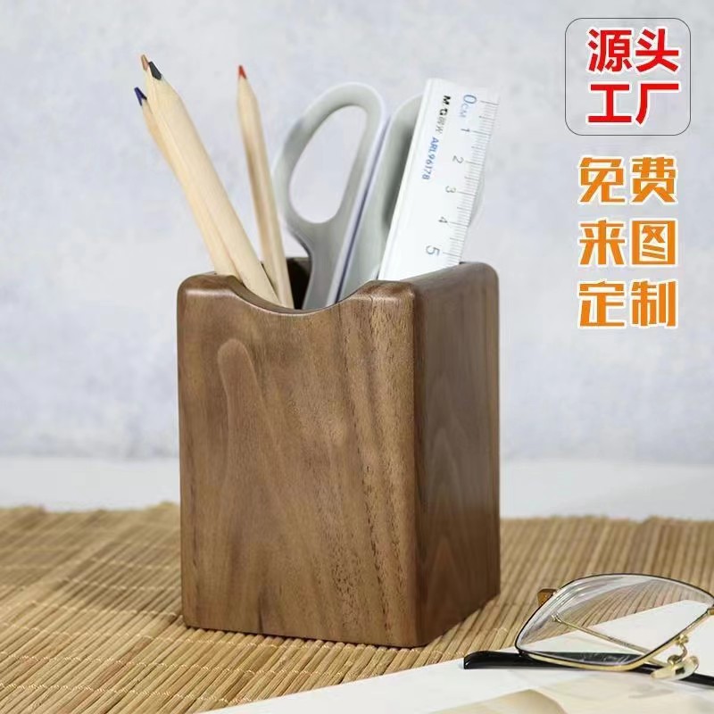 Madera maciza pluma creativa haya nogal bambú madera oficina escritorio decoración letras impreso logotipo de madera simple titular de la pluma