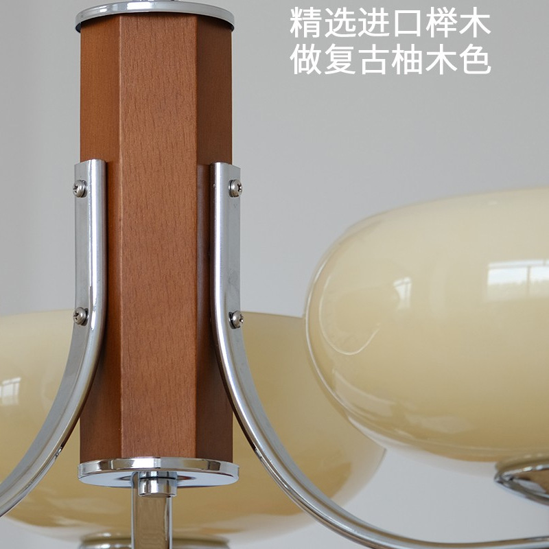 Araña de comedor de dormitorio de madera maciza nórdica medieval Araña de sala de estudio de mcm de troncos retro francés Lámpara de Zhongshan