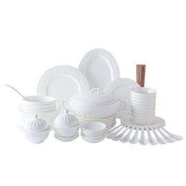 4TXN批发罗马纯白瓷浮雕餐具套装碗盘碟家用轻奢白瓷餐具礼盒装