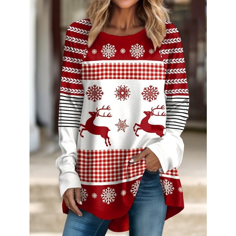 312415 Cross-Border Women's Clothing Amazon New Christmas Party Round Neck Long-Sleeved Snowflake Reindeer Print Loose Sweatshirt 312415 Cross-Border Women's Clothing Amazon New Christmas Party Round Neck Long-Sleeved Snowflake Reindeer Print Loose Sweatshirt