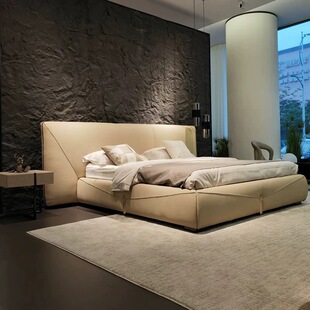 Italian Accessible Luxury Large Flat-Layer Designer House Envelope Bed Nappa Leather Large Apartment Wide Screen Master Bedroom Double Wedding Bed