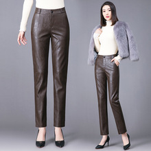 品牌真皮皮裤女2025秋冬季绵羊皮高腰直筒裤子宽松百搭九分烟管裤